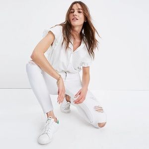 Madewell • White Distressed 9” High Rise Skinny Crop Jeans • Size 28